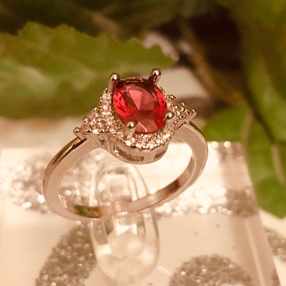 Jewelry - 🍃💐Silver Ruby & CZs ring NO 925 stamp💐🍃